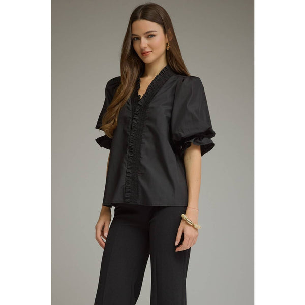 Solid short puff sleeve top