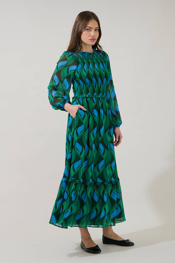Mona Lagoon Smocked Maxi Dress