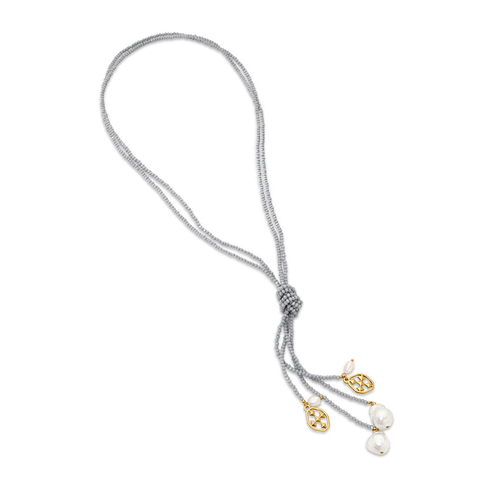 long gray pearl & shield necklace