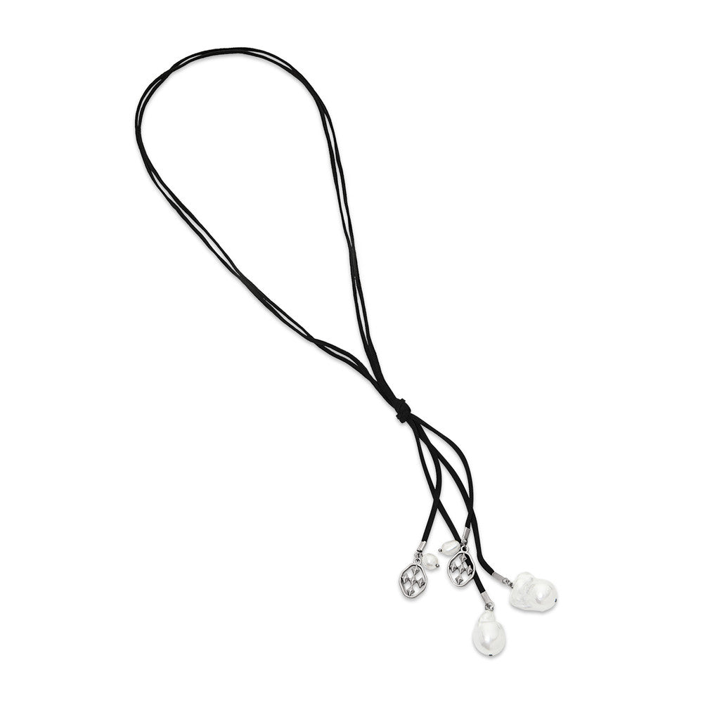 long suede and pearl shield necklace