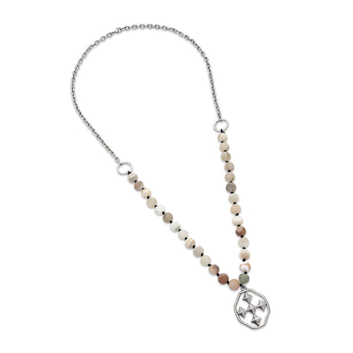 long stone beaded shield necklace
