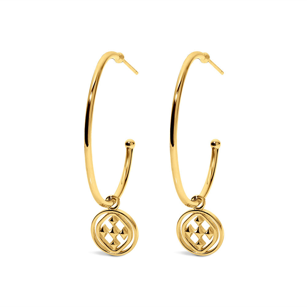medallion large hoop earrings