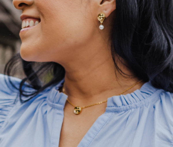 dangle medallion pearl earrings