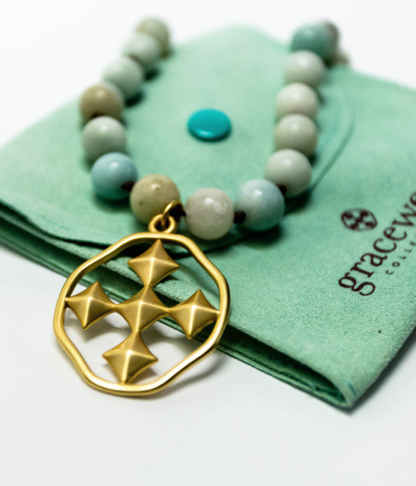 long stone beaded shield necklace
