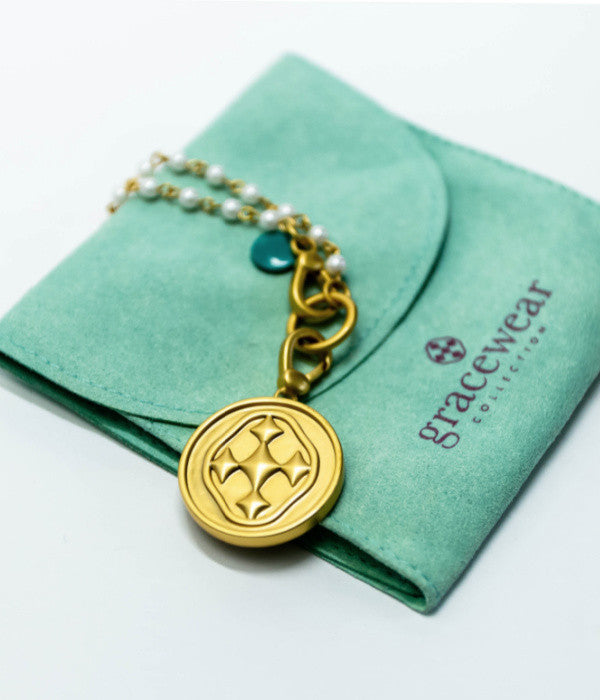 rosary style glass beaded necklace gold