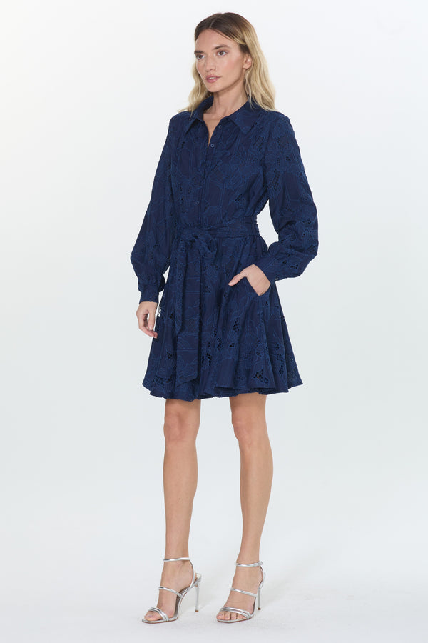 Serane Embroidered Lace Shirt Dress