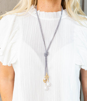 long gray pearl & shield necklace