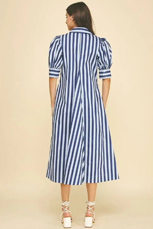Striped V-Neck Midi Dress